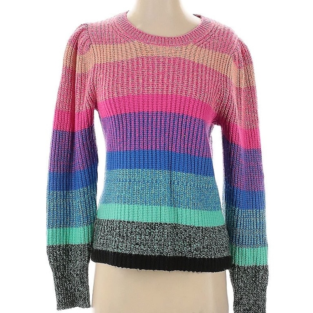 Vince Camuto Colorful Striped Crew Neck Sweater